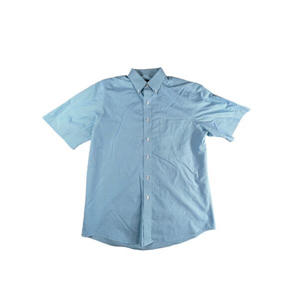 Jos. A. Bank Shirt Mens Medium Blue Check Button Up Short Sleeve Casual Pocket - Picture 1 of 6
